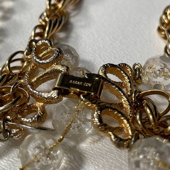 Sarah Coventry Golden Ice 3 strand necklace Lucite beads and gold tone rope chai - Picture 5 of 9